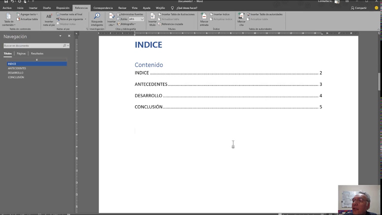 Crear un indice en word