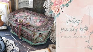 Vintage jewelry organizer box; Handmade wooden makeup storage;