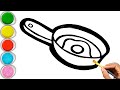 Cute Frying Pan with Egg Drawing,Painting & Coloring for kids and Toddlers | How to Draw a Pan