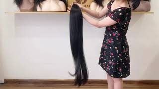 40" Black Bone Straight Hair Bundles & Lace Closure Real Hair
