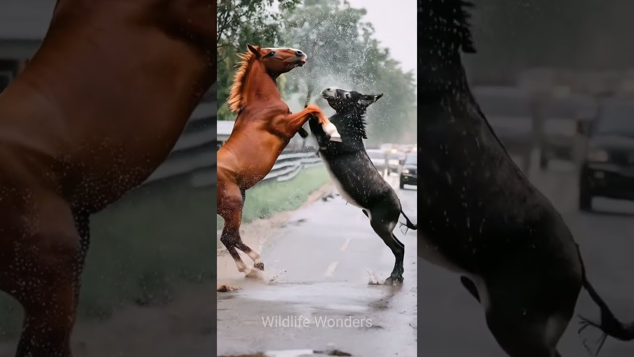 A Horse Donkey Badly Fight Animals Animallife Wildanimals Wildlife Shorts