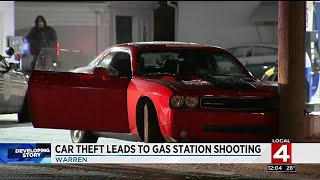 Car theft leads to gas station shooting