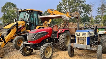 JCB 3DX Backhoe Loader Loading Mud In Mahindra DI Vs Swaraj Tractor Trolley | Jcb Cartoon Video