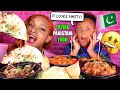 TRYING PAKISTANI FOOD MUKBANG BIRYANI GOAT KARAHI BUTTER CHICKEN & GARLIC NAAN | QUEEN BEAST & JUJU