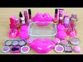 Hot PINK SLIME Mixing makeup and glitter into Clear Slime Satisfying Slime Videos