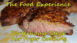 Air Fryer Porterhouse Steak seasoned & cooked to medium in the Cuisinart TOA-60