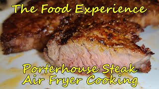 Air Fryer Porterhouse Steak seasoned & cooked to medium in the Cuisinart TOA60