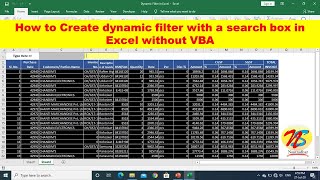 How to create dynamic filter with search box in excel  || data search while typing ||