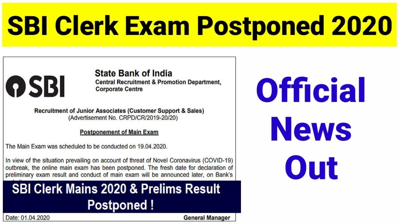 SBI Clerk Exam 2020 Postponed Full Details for New Date