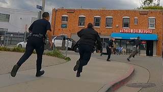 Police Chase in Venice Beach -  Officers Injured in tackle of Suspect -- caught on camera