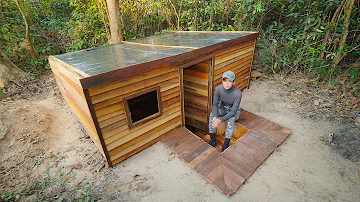 Building Complete Underground Wooden Bushcraft Shelter With Clay Fireplace , Cooking , Wildlife