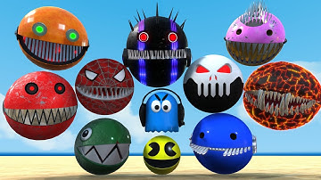 Robot Pacman vs Cartoon Cat vs Ms-Pacman vs Scary Pacman is a Rehearsal to go to Lava Monster Pacman