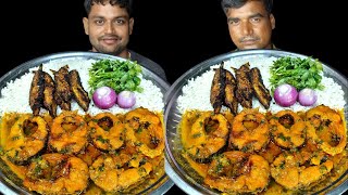 Rui FISH Curry, Pabda Fish Fry With Rice And Onion, Dhaniyapata Eating Challenge |Food Eating video 