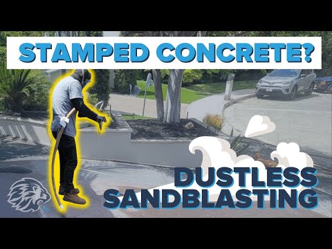 Dustless blasting to remove paint on a stamped concrete driveway - YouTube