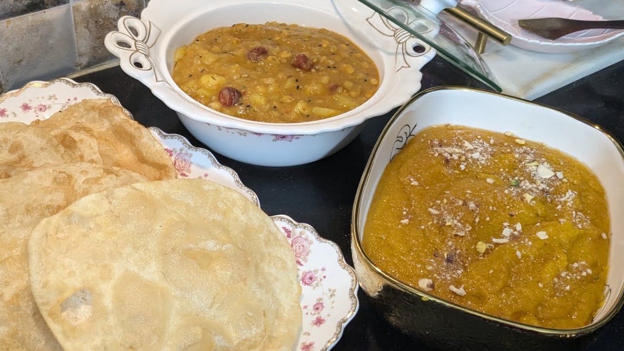 Aloo Ki Tarkari With Halwa Puri Recipe With alainwithkitchen 