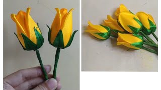 How to make yellow rosebud satin ribbon | DIY