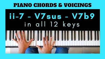Learn JAZZ PIANO CHORDS & VOICINGS Exercise in all 12 keys | ii-7 - V7sus - V7(b9) progression