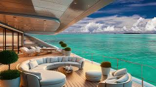 Tranquil jazz music aboard a yacht on the calm sea: Jazz music drifting from the yacht