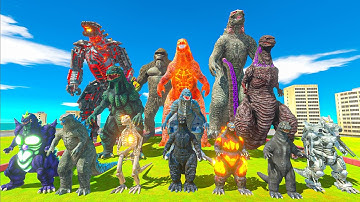 Team Evolved Godzilla and Kong vs Team King Ghidorah and Shimo -  Animal Revolt Battle Simulator