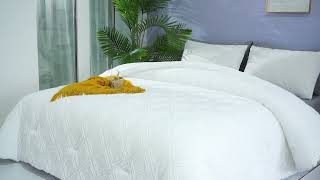 B09CPZRS33 Wellboo White Tufted Comforter Sets King Embroidery Shabby Chic Bedding Comforter Sets Wa