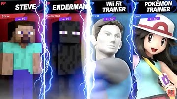 Super Smash Bros Ultimate Amiibo Fights  – Request #25199 Steve & Enderman vs Wii Fit & Leaf