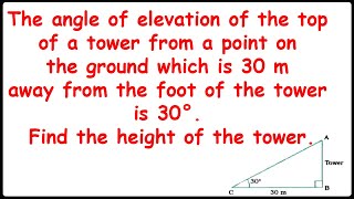 The angle of elevation of the top of a tower from a point on the ground which is 30 m away