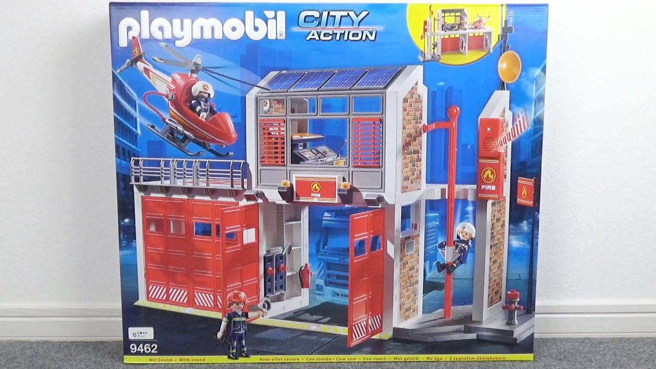 playmobil（プレイモービル）のガレージやヘリパッドがある大きな消防署を組み立てていくよ♪9462