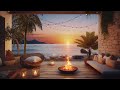 Summer terrace ambience  relaxing fireplace  beach waves  sea view terrace