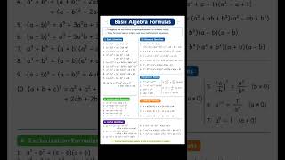 Algebra Formula Chart | सभी जरूरी सूत्र एक ही जगह | Easy Revision Trick #mathguide #mathlearner