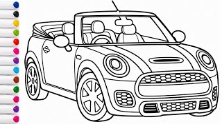 Mini Convertible Car Drawing for Kids | Easy Step-by-Step Drawing ,  Coloring Page Tutorial #242  screenshot 4