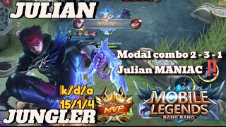 JULIAN MANIAC‼️COMBO SKILL 2 3 1 || GAMEPLAY JULIAN JUNGLER - MLBB