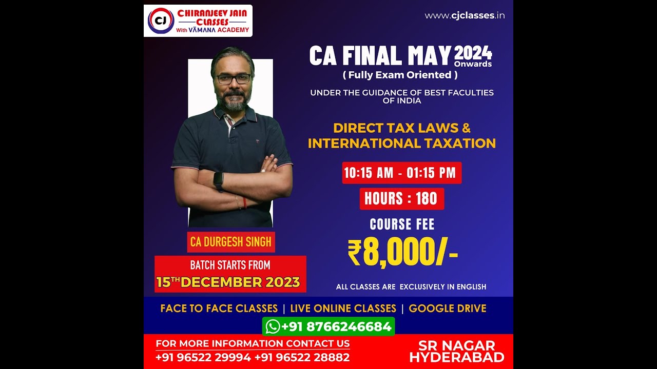 CA FINAL P-4 DIRECT TAX BY CA DURGESH SINGH SIR EXAM ORIENTED BATCH F2F ...