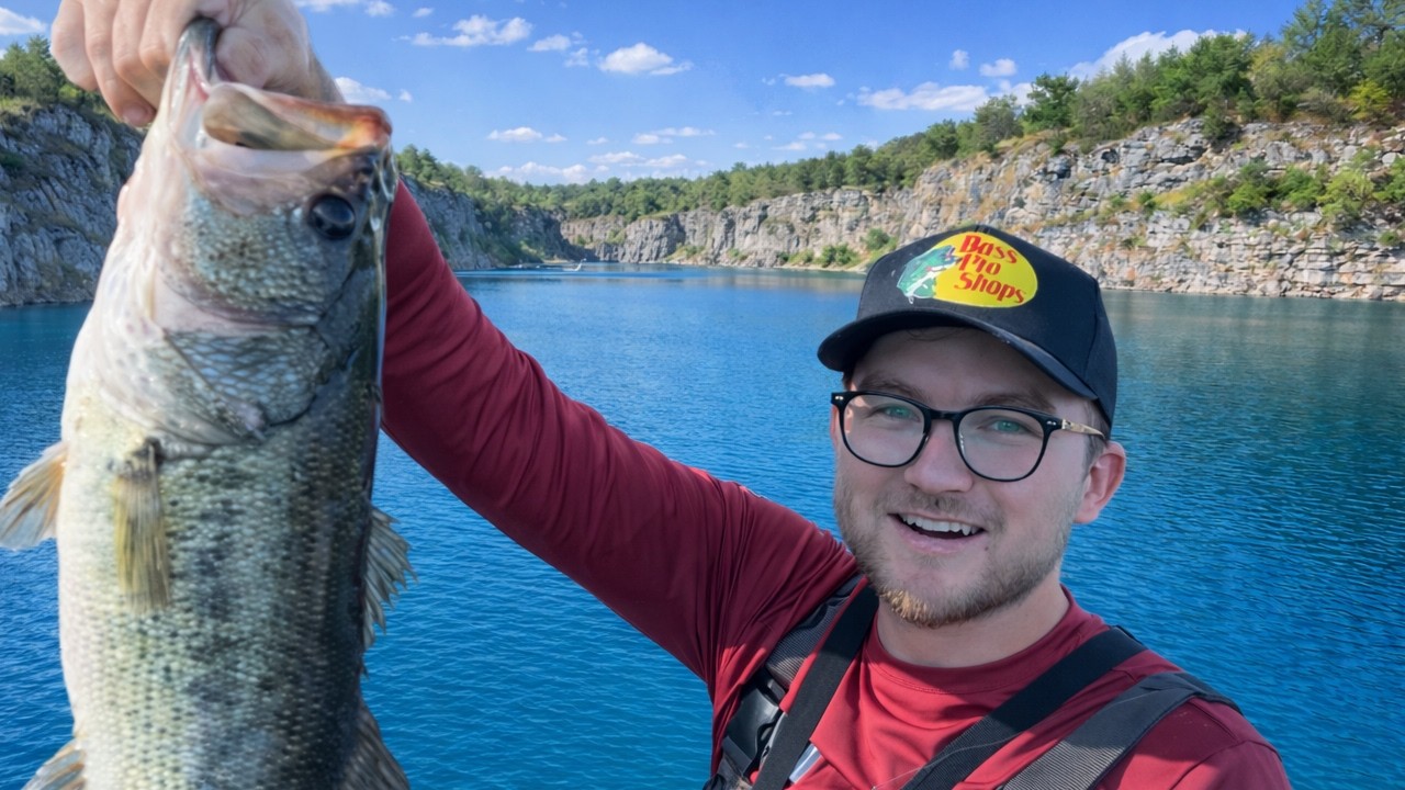 Fishing a BEAUTIFUL private rock quarry lake. With absolute MASSIVE and AGRESSIVE BASS!