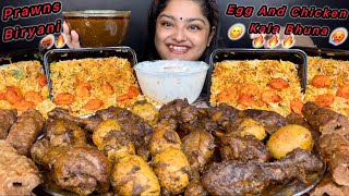 SPICY EGG AND CHICKEN KALA BHUNA AND SPICY CHICKEN GALOUTI KEBAB WITH PRAWNS & EGG BIRYANI | MUKBANG