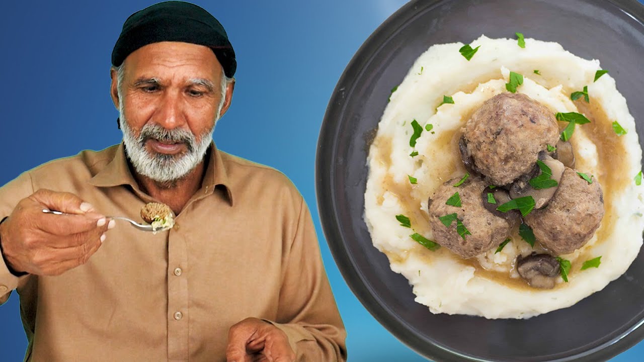 Tribal People Try Meat Ball & Mashed Potatoes