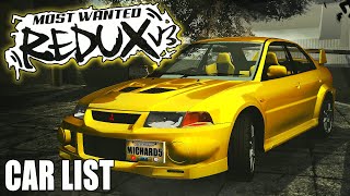 Полный список автомобилей в NFS : Most Wanted REDUX V3 / 108 автомобилей