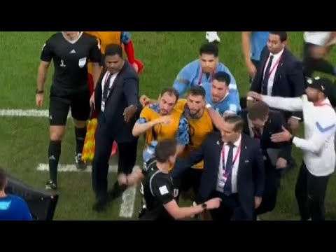 Uruguay players furiously CHASE AFTER referee after getting knocked out of World Cup