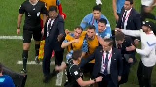 Uruguay players furiously CHASE AFTER referee after getting knocked out of World Cup