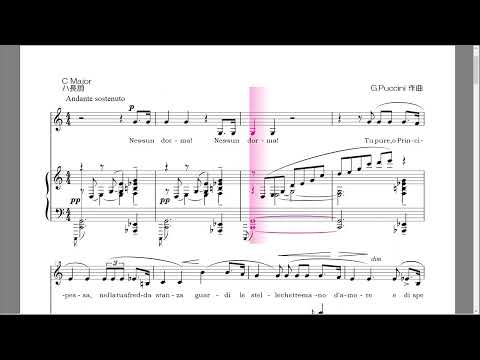 だれも寝てはならぬ　Nessun dorma C Major ハ長調 ヴォーカル＆ピアノ楽譜 - G.Puccini