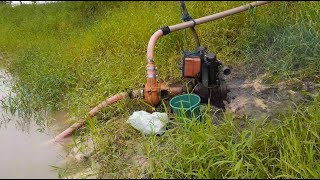 Bomba draga na limpeza do açude de peixes. Motor Agrale m93 com bomba de 4 polegadas.