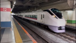 E657系K18編成が特急ひたち5号いわき行きとして北千住駅1番線を通過するシーン (5M) 2026.7.24.9:11