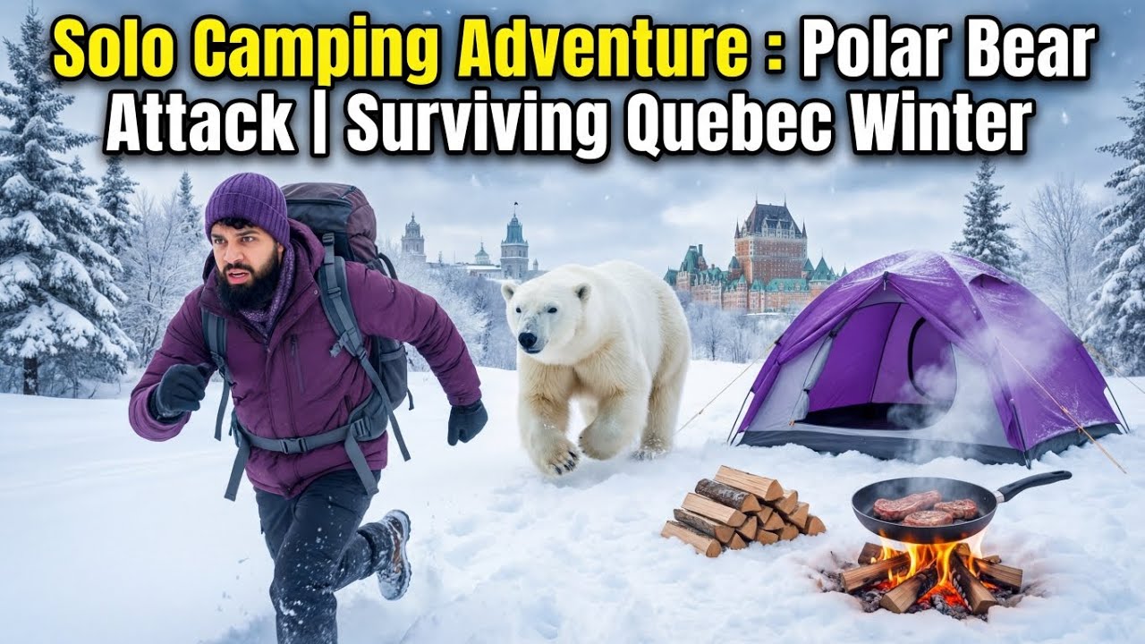 Solo Camping Adventure & Polar Bear Attack | Cooking Meat | Surviving Quebec Canada Winter❄️🐻‍❄️