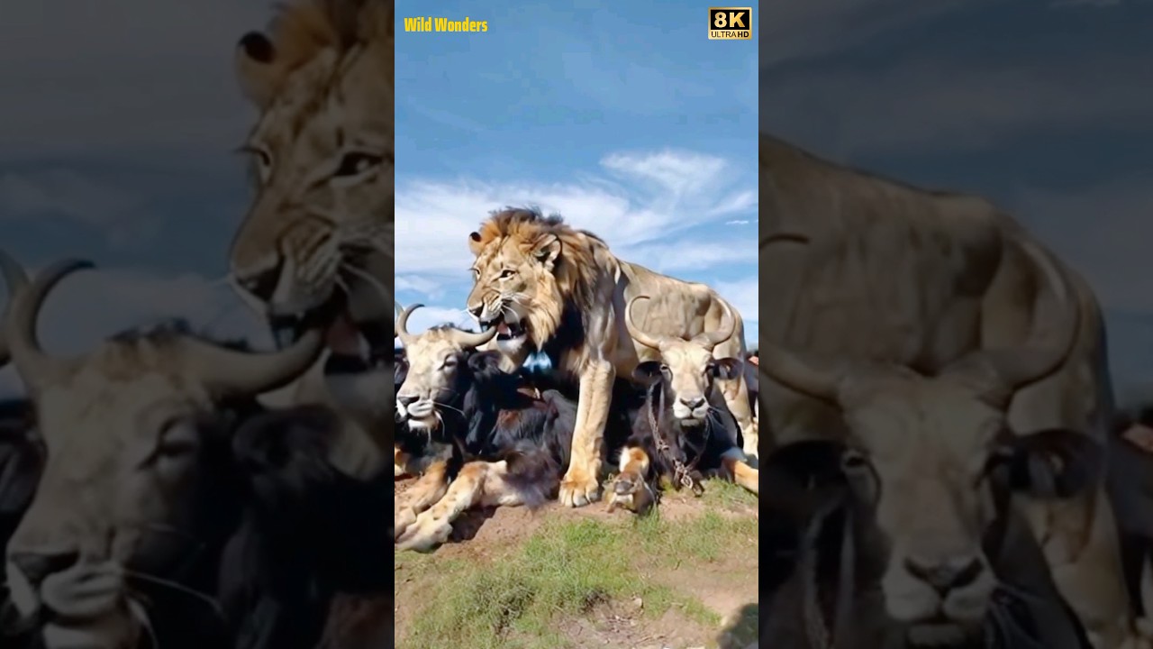 A Giant and Strange Lioness Eats with a Wild Yak Herd in an Unbelievable Scene!