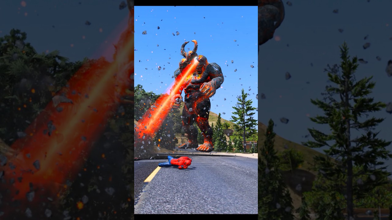Outline Video Superman Turns Into Spiderman to Escape The GIANT LAVA TITAN in GTA 5 😱 #shorts