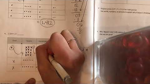 Dividing decimals with a remainder using place value charts and standard algorithm.