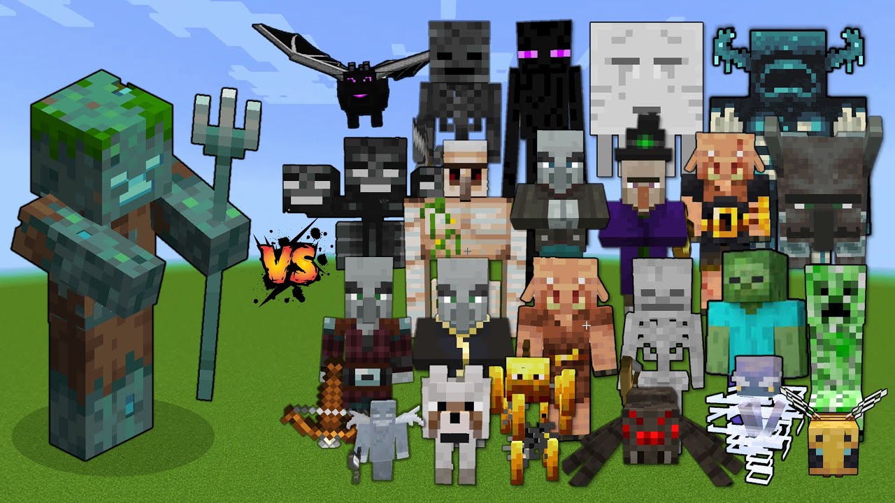 Drowned with Trident vs Every mob in Minecraft - Trident Drowned with ...
