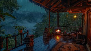 Cozy Rainy Balcony⚡Soothing Sounds of Fireplace and Thunderstorm Lulling You to Sleep, Healing