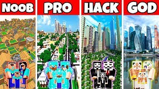 Minecraft: FAMILY MODERN CITY BUILD CHALLENGE - NOOB vs PRO vs HACKER vs GOD in Minecraft