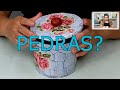 Lixeirinha com Pote de Plastico decorado com efeito pedra em papel rasgado