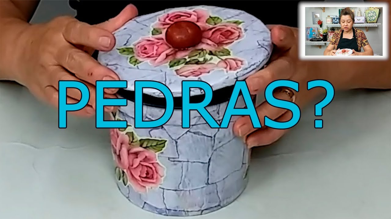 Lixeirinha com Pote de Plastico decorado com efeito pedra em papel rasgado